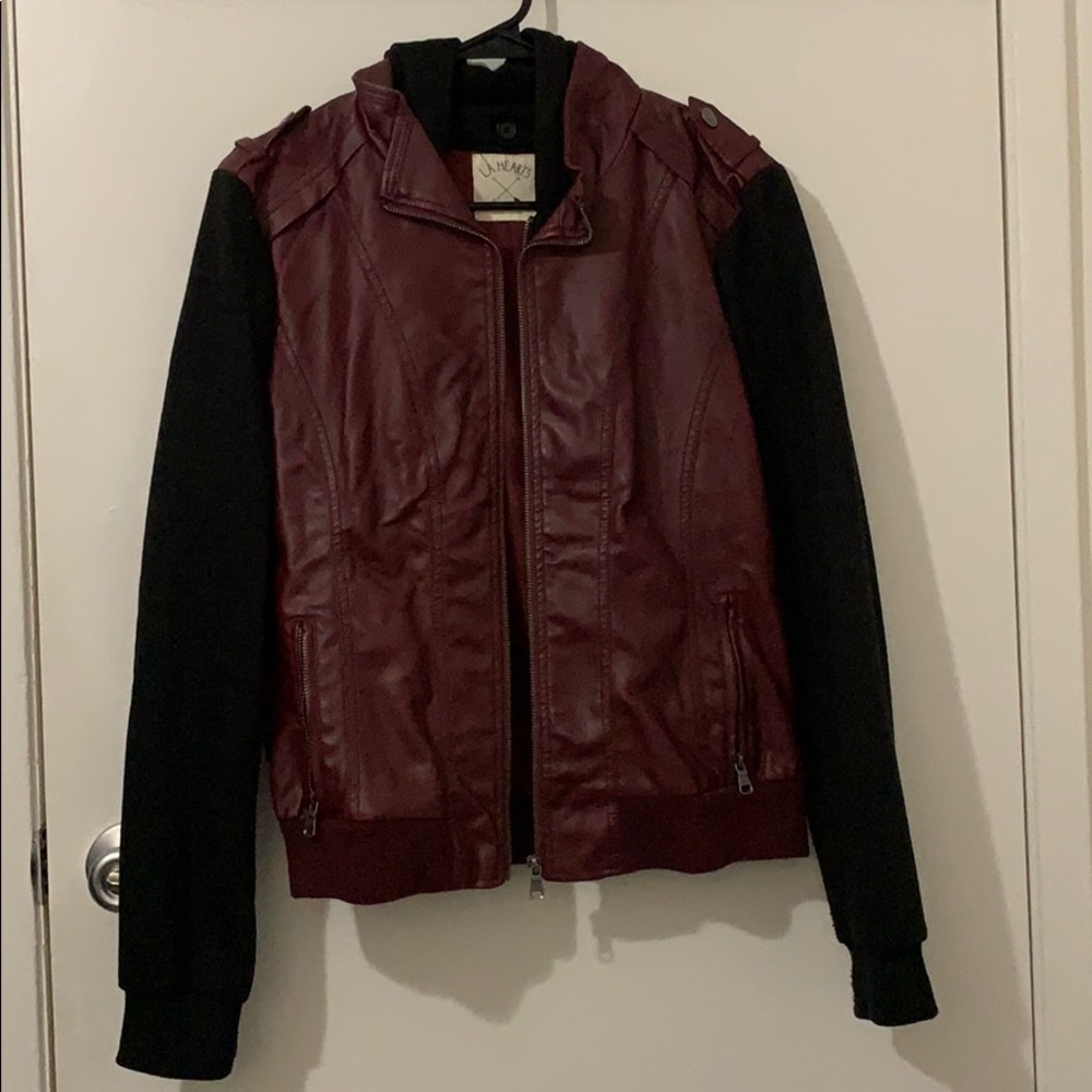 L.A Hearts Faux Leather Jacket with Hoodie